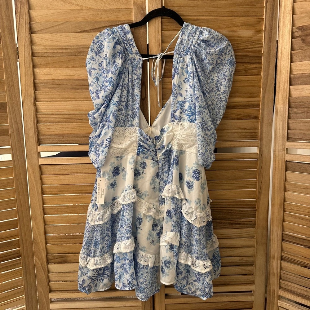 For Love & Lemons Rosalyn Mini Dress in Blue size L NWT - Picture 5 of 6